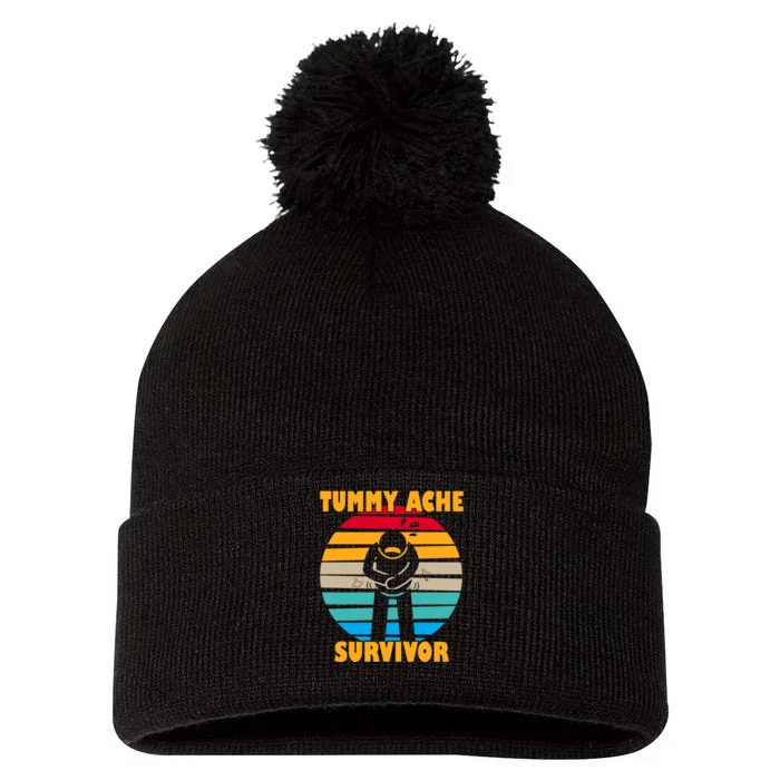 Tummy Ache Survivor Funny Retro Pom Pom 12in Knit Beanie