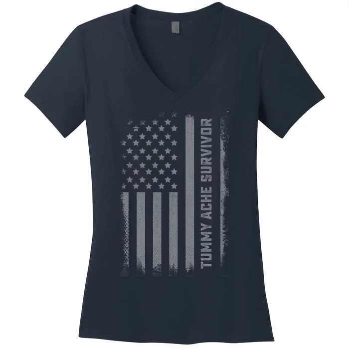 Tummy Ache Survivor IBS Stomach Ache US Flag Women's V-Neck T-Shirt