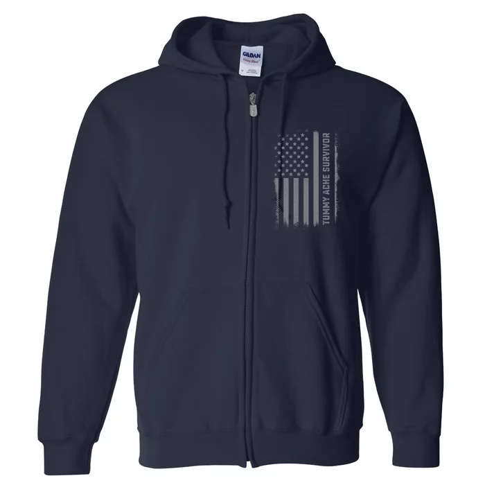 Tummy Ache Survivor IBS Stomach Ache US Flag Full Zip Hoodie