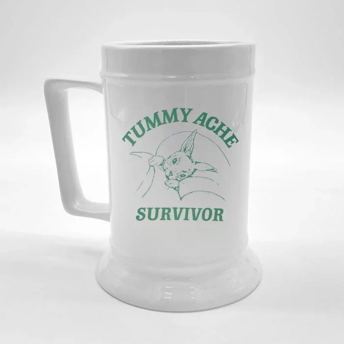 Tummy Ache Survivor Funny Rabbit Meme Bunny Lover Front & Back Beer Stein