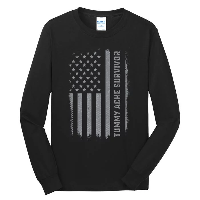 Tummy Ache Survivor Ibs Stomach Ache Us Flag Tall Long Sleeve T-Shirt