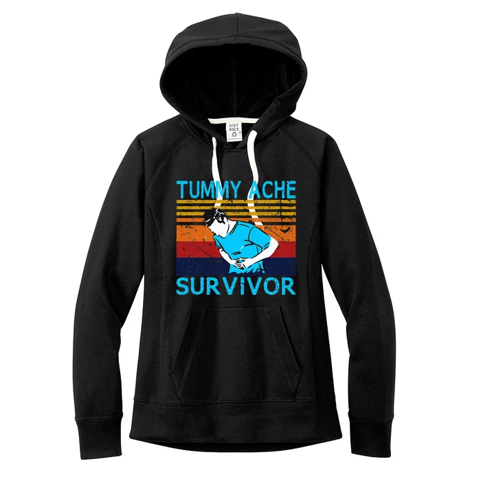 Tummy Ache Survivor Vintage Retro Sunset Stomach Hurts Memes Women's Fleece Hoodie