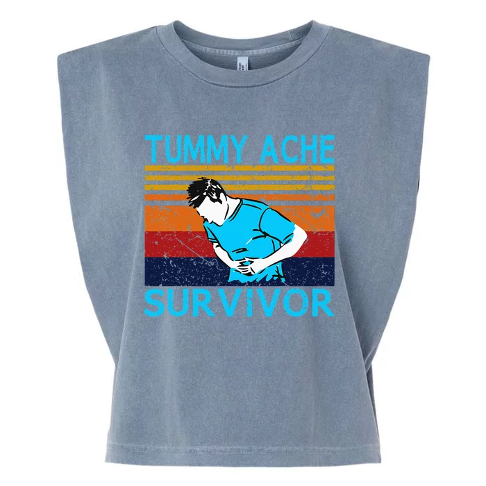 Tummy Ache Survivor Vintage Retro Sunset Stomach Hurts Memes Garment-Dyed Women's Muscle Tee