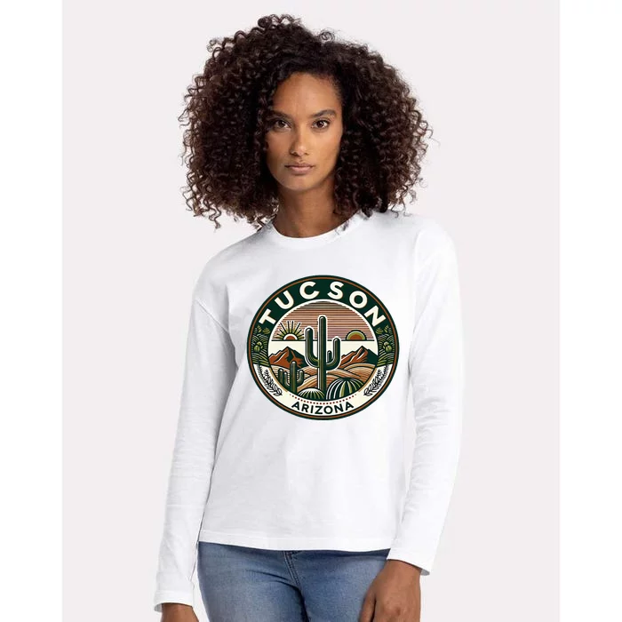 Tucson Arizona Southwestern Saguaro Cacti Desert Landscape Womens Cotton Relaxed Long Sleeve T-Shirt