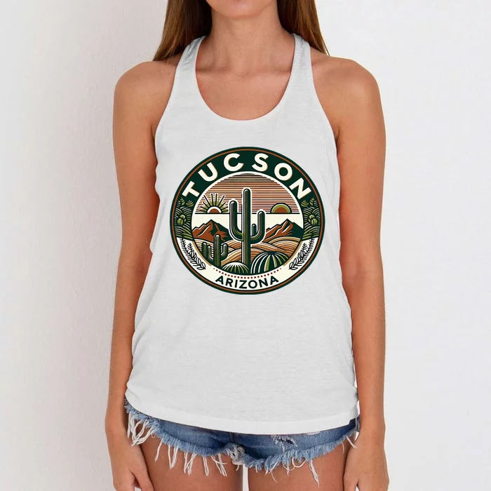 Tucson Arizona Southwestern Saguaro Cacti Desert Landscape Women's Knotted Racerback Tank