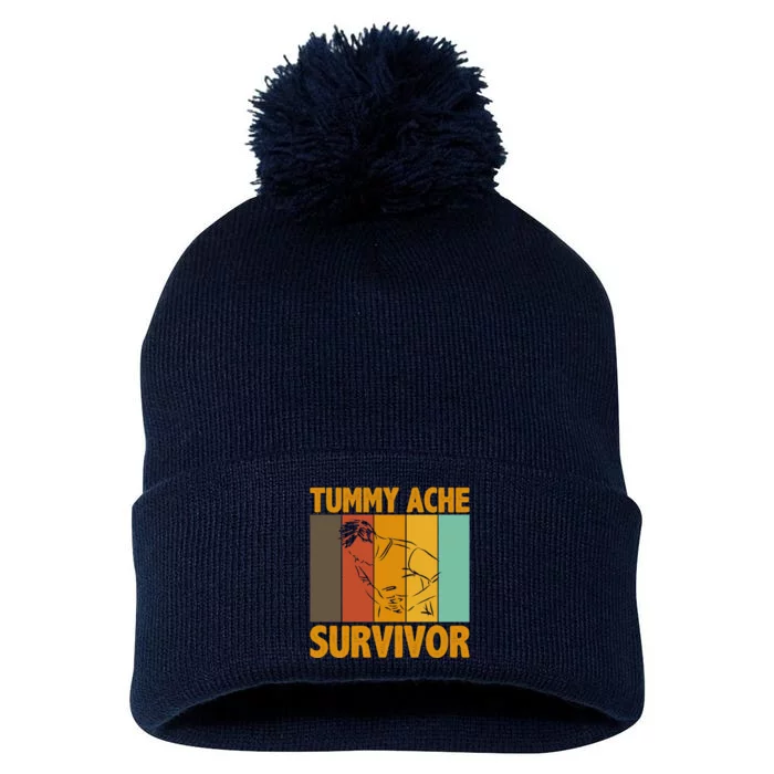 Tummy Ache Survivor Vintage Pom Pom 12in Knit Beanie