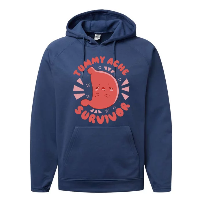 TUMMY ACHE SURVIVOR My Stomach Hurts Funny Meme Performance Fleece Hoodie