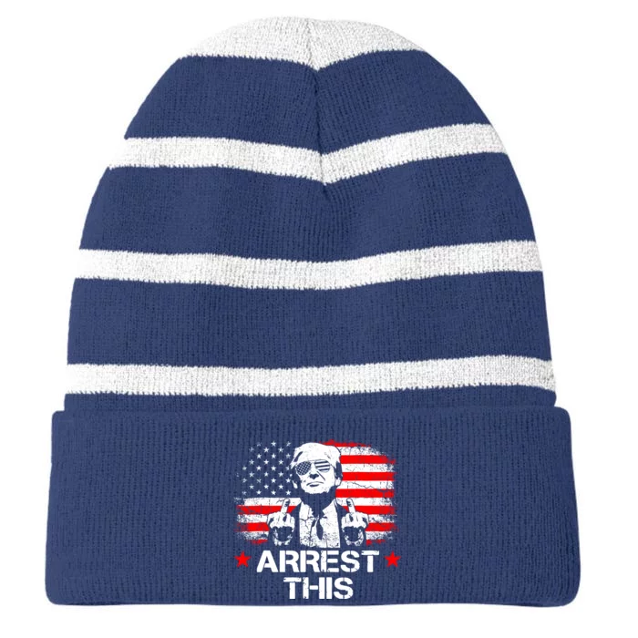 Trump Arrest This Funny Trump 2024 Convicted Felon Striped Beanie with Solid Band