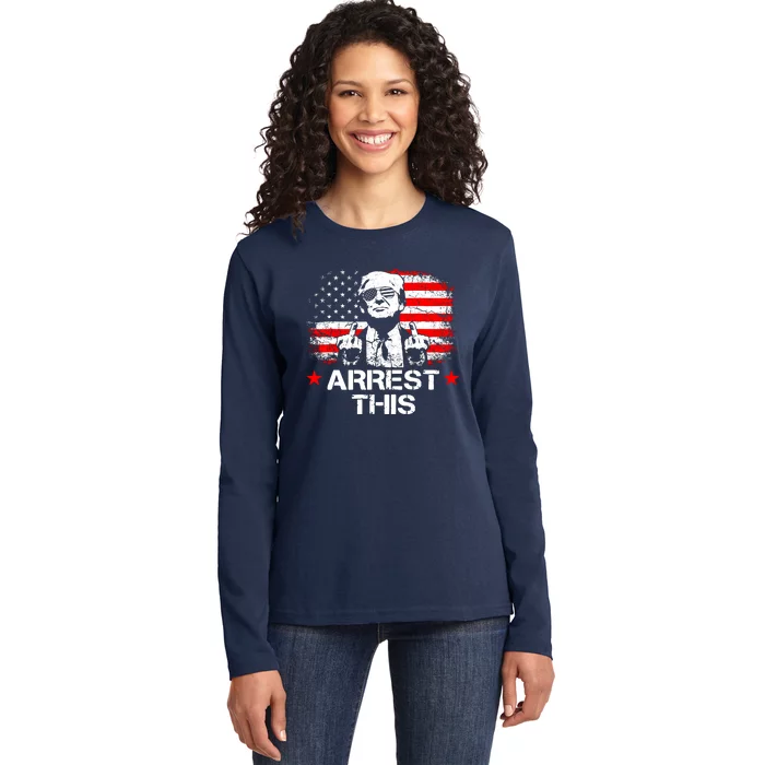 Trump Arrest This Funny Trump 2024 Convicted Felon Ladies Long Sleeve Shirt