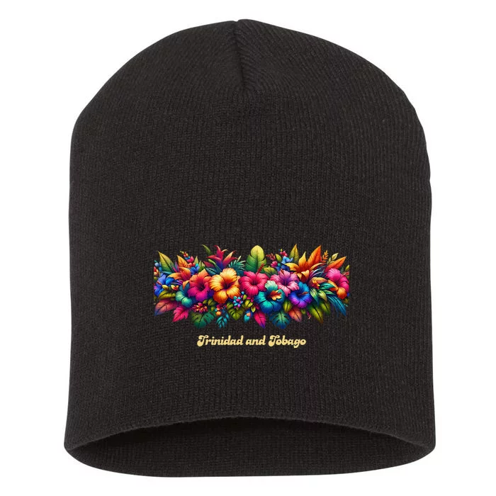 Trinidad And Tobago Band Of Tropical Flowers Short Acrylic Beanie