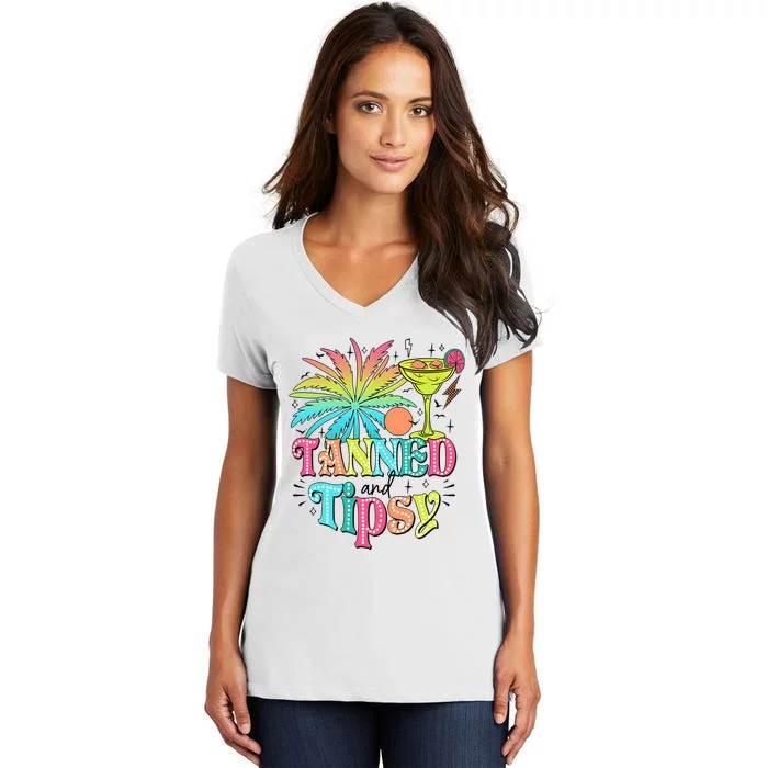 Tanned And Tipsy Funny Summer Quotes Women's V-Neck T-Shirt