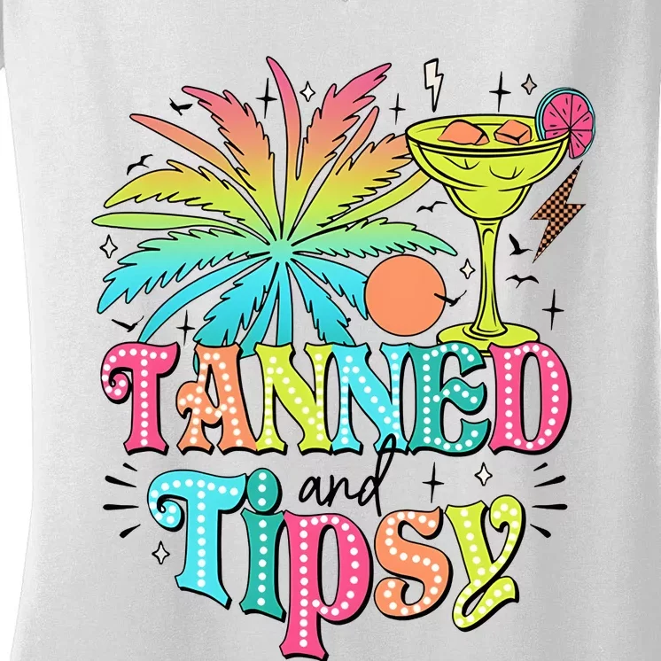 Tanned And Tipsy Funny Summer Quotes Women's V-Neck T-Shirt