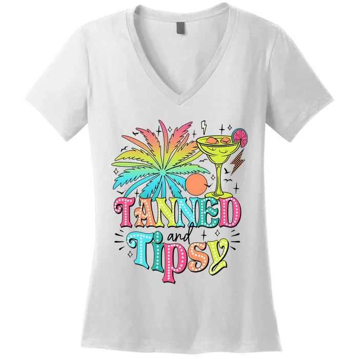 Tanned And Tipsy Funny Summer Quotes Women's V-Neck T-Shirt