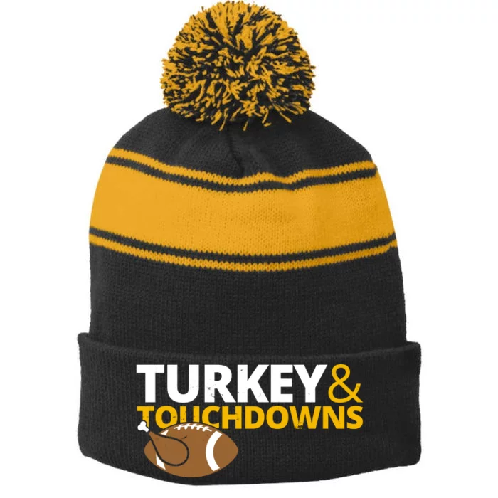 Turkey And Touchdowns Football Festive Thanksgiving Stripe Pom Pom Beanie