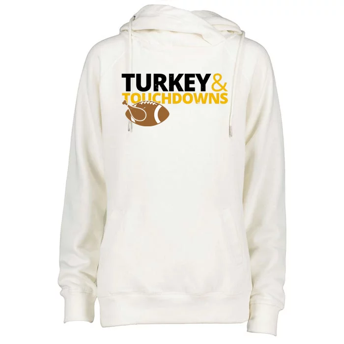 Turkey And Touchdowns Football Festive Thanksgiving Womens Funnel Neck Pullover Hood