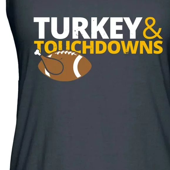 Turkey And Touchdowns Football Festive Thanksgiving Ladies Essential Flowy Tank