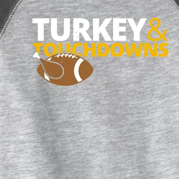 Turkey And Touchdowns Football Festive Thanksgiving Toddler Fine Jersey T-Shirt