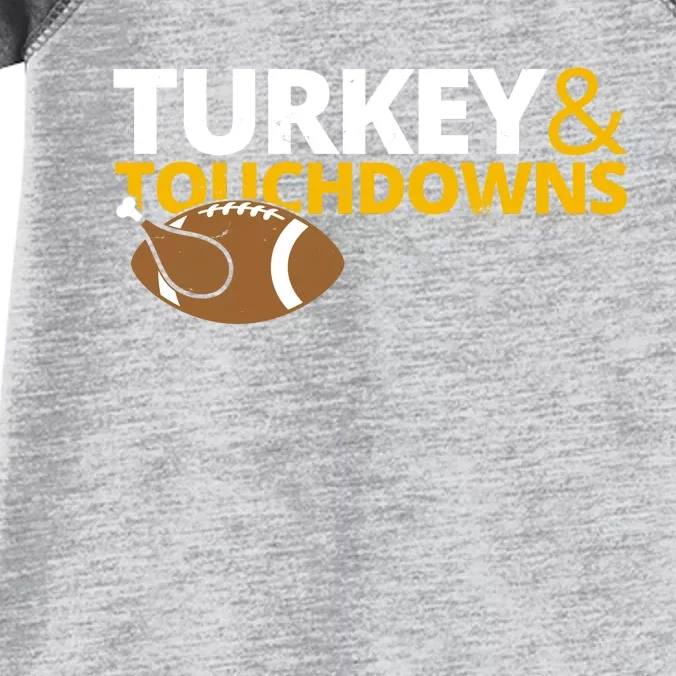 Turkey And Touchdowns Football Festive Thanksgiving Infant Baby Jersey Bodysuit