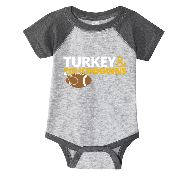 Turkey And Touchdowns Football Festive Thanksgiving Infant Baby Jersey Bodysuit