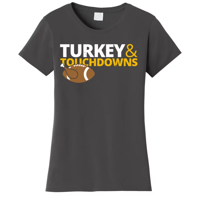 Turkey And Touchdowns Football Festive Thanksgiving Women's T-Shirt