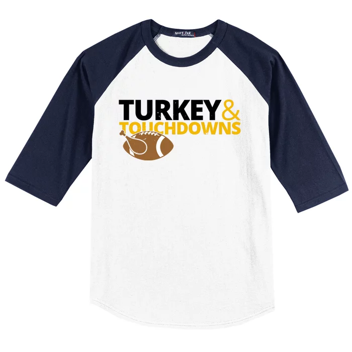 Turkey And Touchdowns Football Festive Thanksgiving Baseball Sleeve Shirt