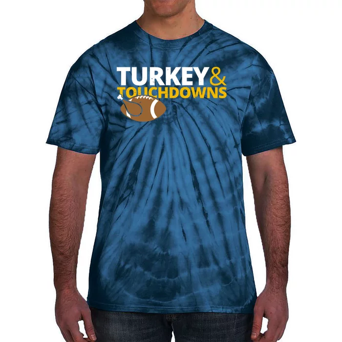 Turkey And Touchdowns Football Festive Thanksgiving Tie-Dye T-Shirt