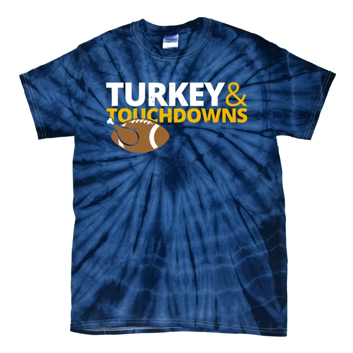 Turkey And Touchdowns Football Festive Thanksgiving Tie-Dye T-Shirt