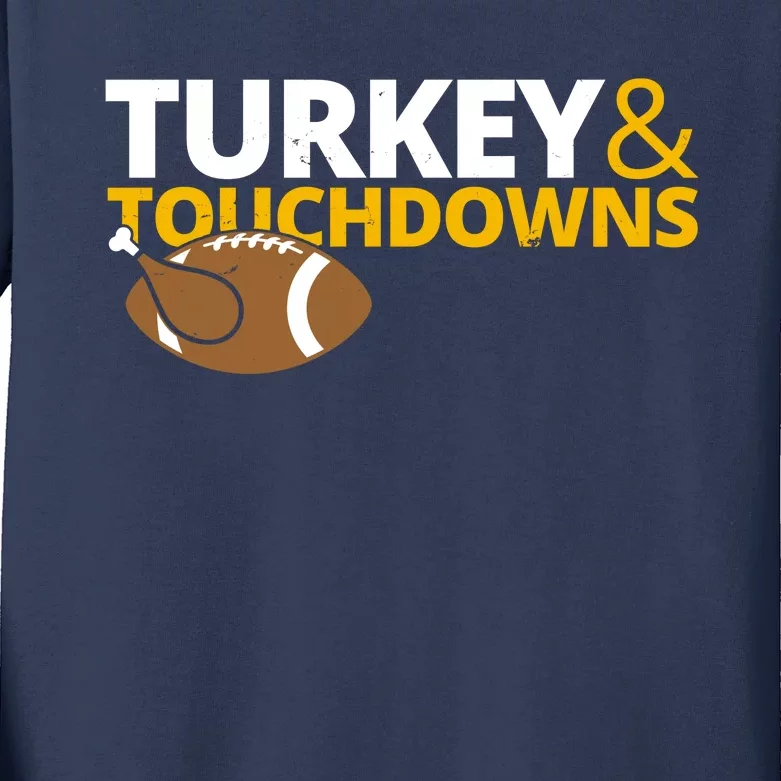 Turkey And Touchdowns Football Festive Thanksgiving Kids Long Sleeve Shirt