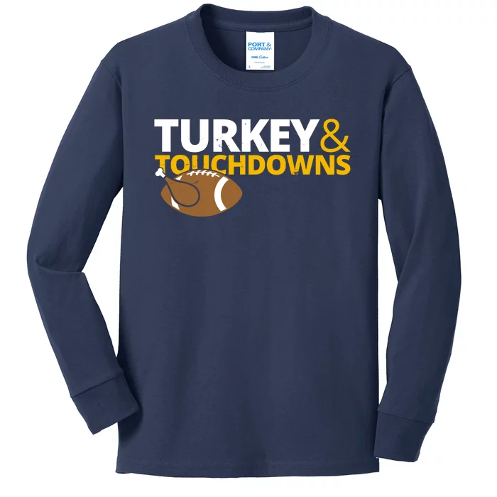 Turkey And Touchdowns Football Festive Thanksgiving Kids Long Sleeve Shirt