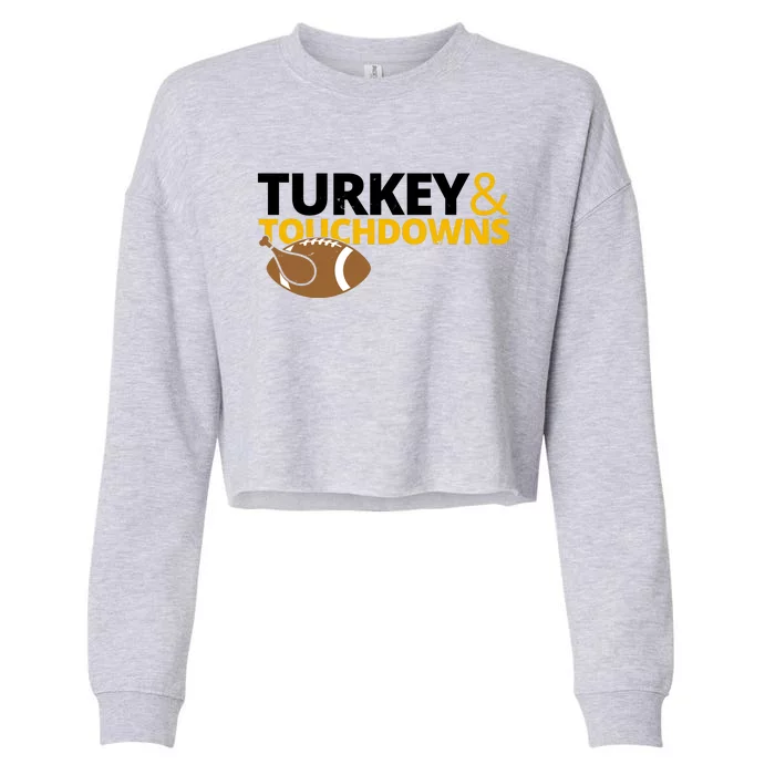 Turkey And Touchdowns Football Festive Thanksgiving Cropped Pullover Crew