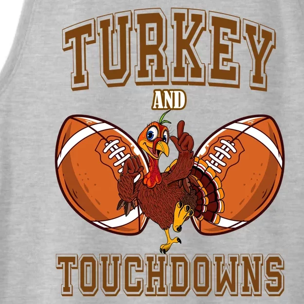 Turkey And Touchdowns Thanksgiving Football Ladies Tri-Blend Wicking Tank