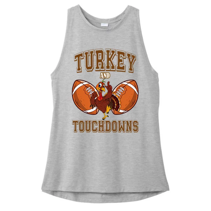 Turkey And Touchdowns Thanksgiving Football Ladies Tri-Blend Wicking Tank