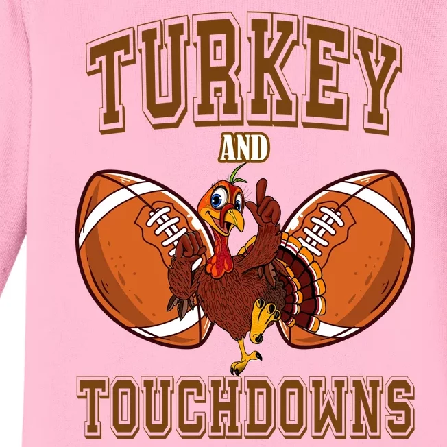 Turkey And Touchdowns Thanksgiving Football Baby Long Sleeve Bodysuit