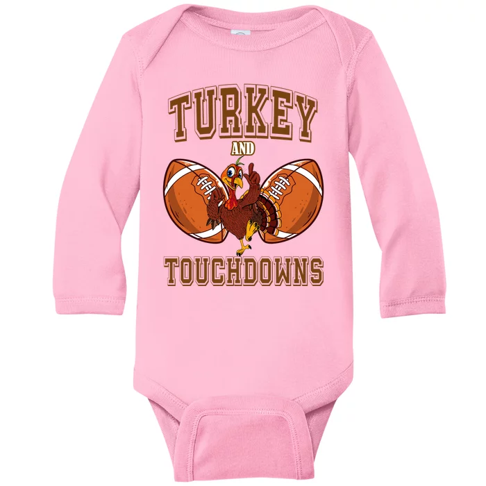 Turkey And Touchdowns Thanksgiving Football Baby Long Sleeve Bodysuit