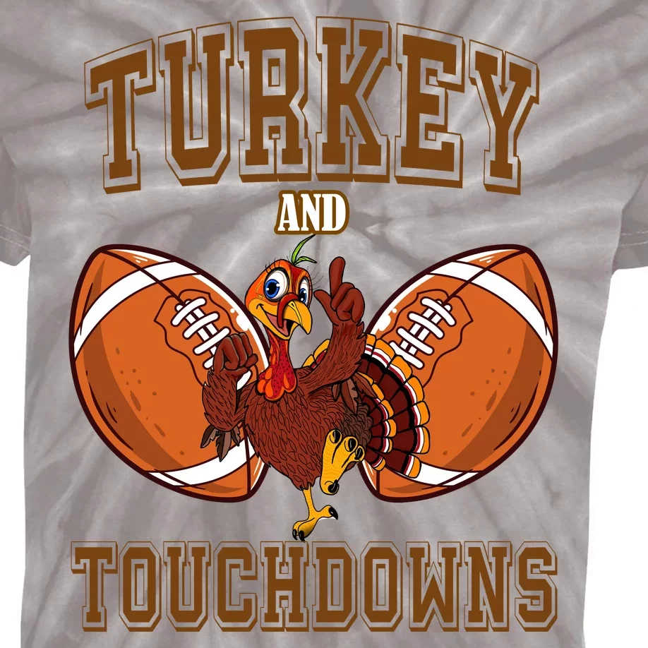 Turkey And Touchdowns Thanksgiving Football Kids Tie-Dye T-Shirt