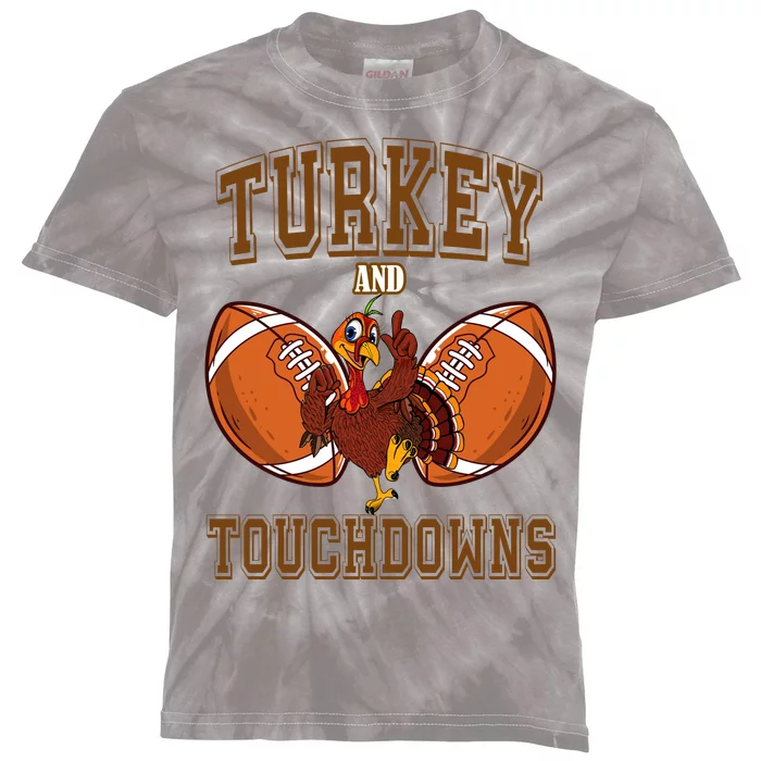 Turkey And Touchdowns Thanksgiving Football Kids Tie-Dye T-Shirt