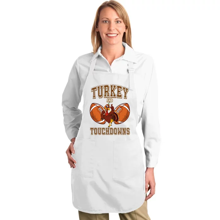 Turkey And Touchdowns Thanksgiving Football Full-Length Apron With Pocket