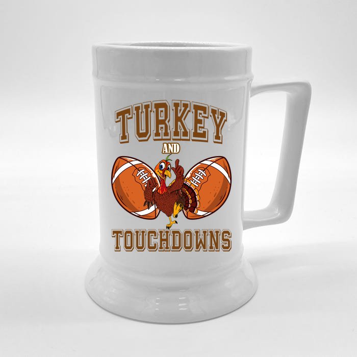 Turkey And Touchdowns Thanksgiving Football Front & Back Beer Stein