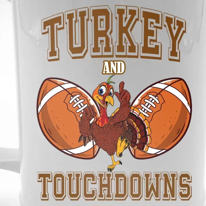 Turkey And Touchdowns Thanksgiving Football Front & Back Beer Stein