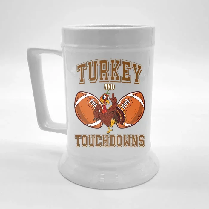 Turkey And Touchdowns Thanksgiving Football Front & Back Beer Stein