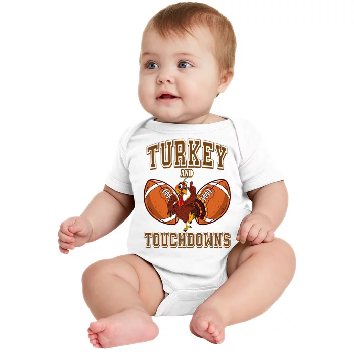 Turkey And Touchdowns Thanksgiving Football Baby Bodysuit