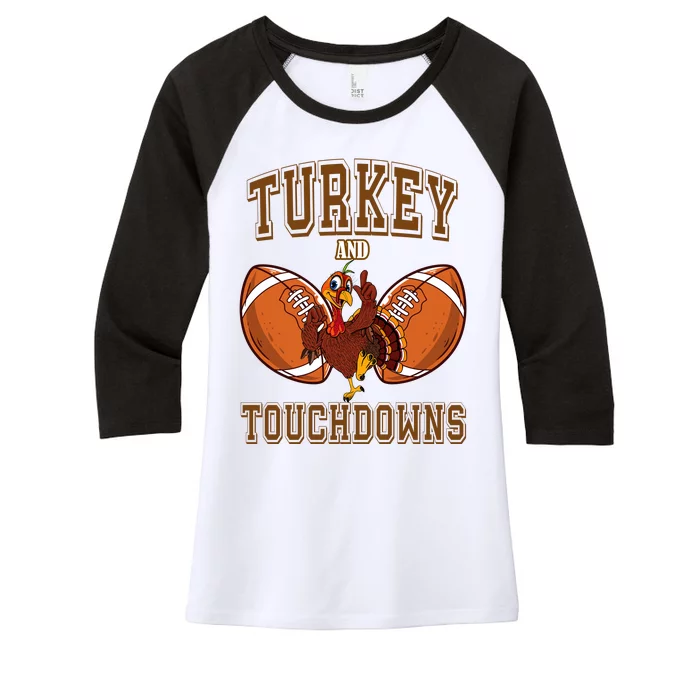 Turkey And Touchdowns Thanksgiving Football Women's Tri-Blend 3/4-Sleeve Raglan Shirt