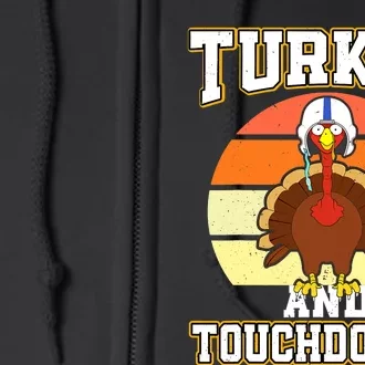 Turkey and Touchdowns Funny Thanksgiving Football Boys Full Zip Hoodie