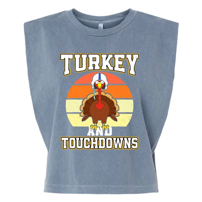 Turkey and Touchdowns Funny Thanksgiving Football Boys Garment-Dyed Women's Muscle Tee