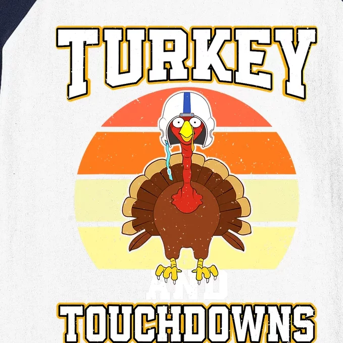 Turkey and Touchdowns Funny Thanksgiving Football Boys Baseball Sleeve Shirt