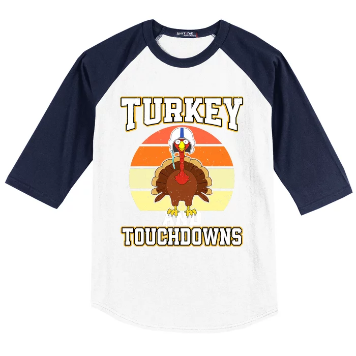 Turkey and Touchdowns Funny Thanksgiving Football Boys Baseball Sleeve Shirt