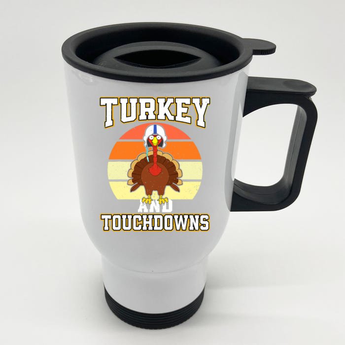 Turkey and Touchdowns Funny Thanksgiving Football Boys Front & Back Stainless Steel Travel Mug