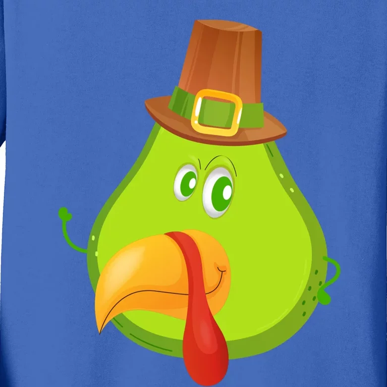 Thankful Avocado Turkey Face Happy Thanksgiving Turkey Gift Kids Long Sleeve Shirt