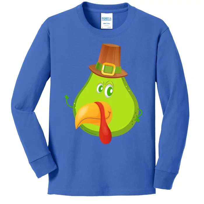 Thankful Avocado Turkey Face Happy Thanksgiving Turkey Gift Kids Long Sleeve Shirt