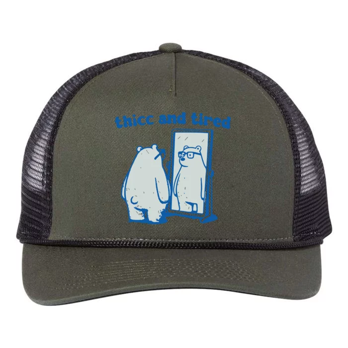 Thicc And Tired Bear Retro Rope Trucker Hat Cap